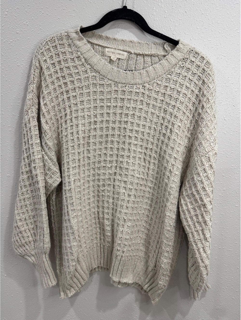 Neutral Ground Cream Waffle Knit Sweater & Wide Leg Pants Set Size M Cozy Lounge